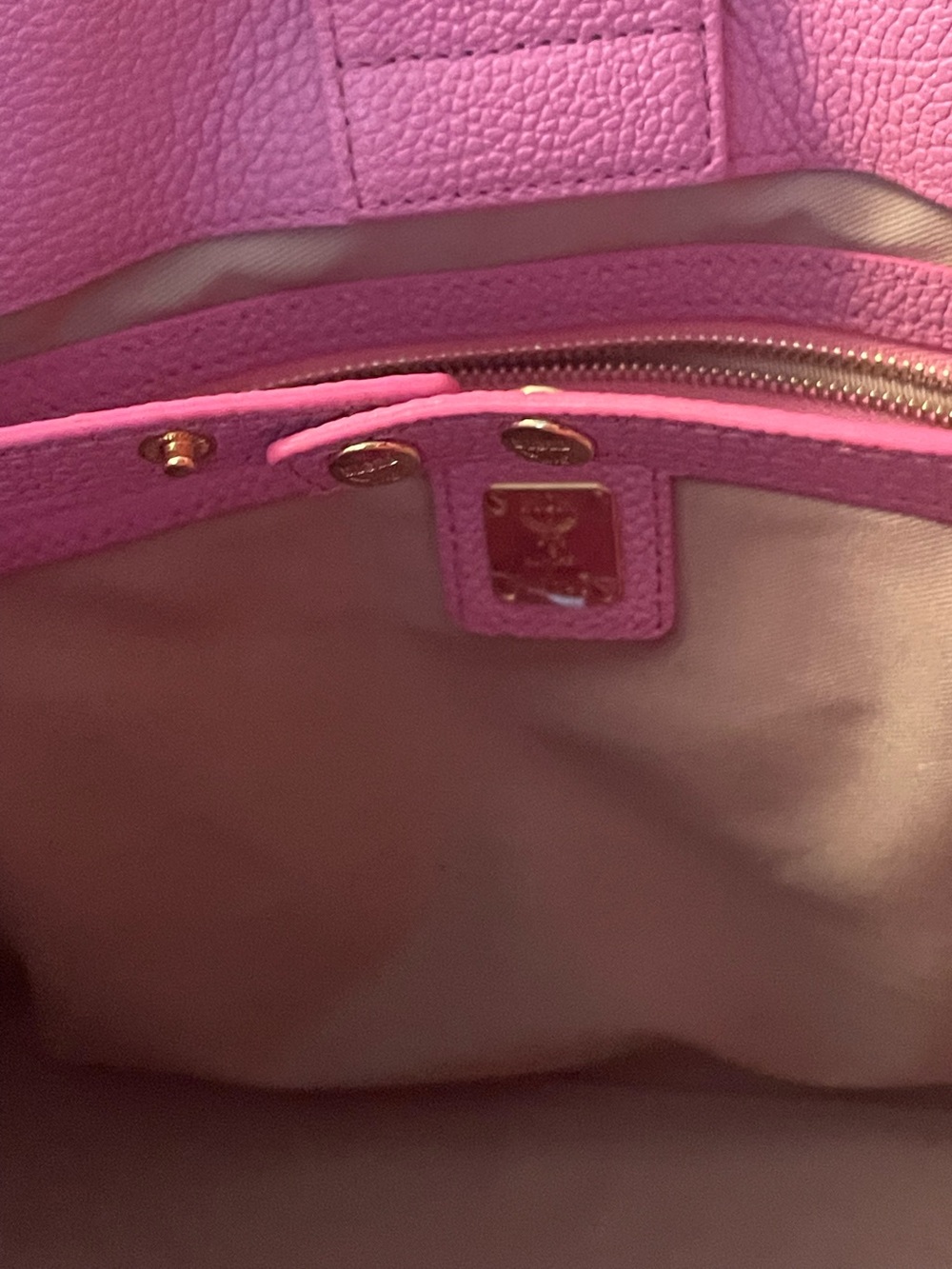 MCM Pink Visetos Signature Satchel with Gold Hardware - Picture 7 of 16